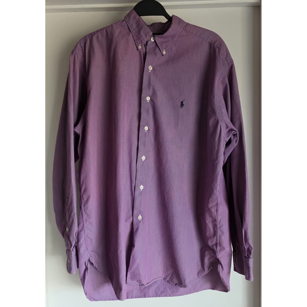 Ralph Lauren Men's L Purple Striped Cotton Button-Down Shirt Classic